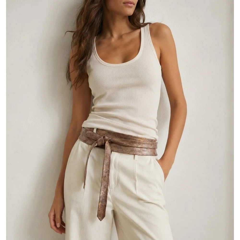 Ada Collection Light Brown Leather Classic Wrap Belt Made in Argentina NWT New